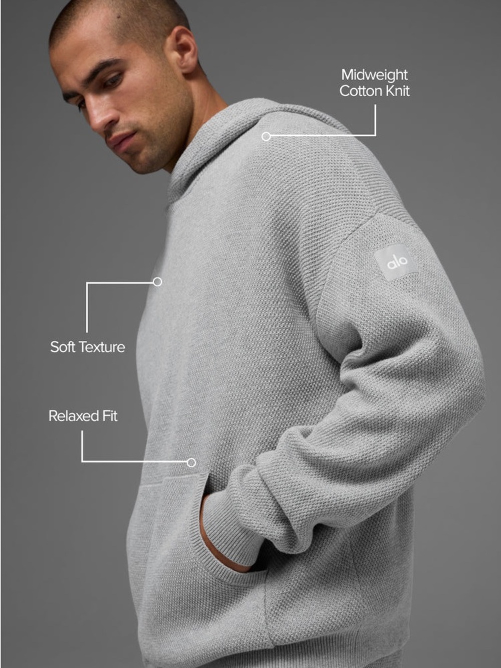 ALO Yoga Sports Club Sweater Knit Hoodie - Athletic Heather Grey